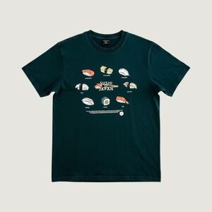 Cotton On Mens Sushi of Japan Graphic T-Shirt Forest Green Loose Fit Medium